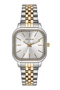 Relógio Seculus Feminino Bicolor Aço Quadrado Minimalista Prata e Dourado 3ATM 44284LPSVBS2