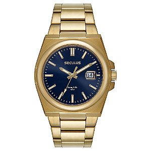 Relogio Seculus Masculino Dourado Fundo Preto Estilo PRX 40mm 44263GPSVDA3