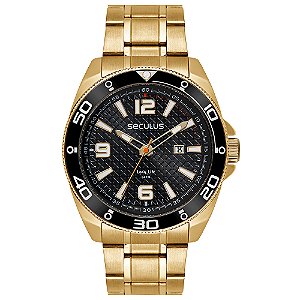 Relógio Seculus Masculino Long Life Dourado Fundo Preto 46mm 77241GPSVDA2