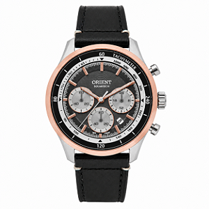 Relógio Orient Masculino Solartech Cronógrafo Safira Misto Rose Gold Couro 40mm MTSCC052 P1PX