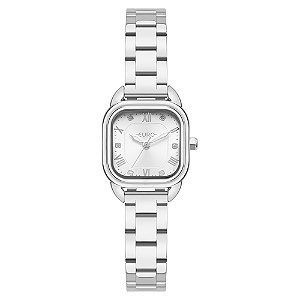 Relógio Euro Feminino Prata Caixa Quadrada Cristais e Romanos 24mm EU2036YVE4K