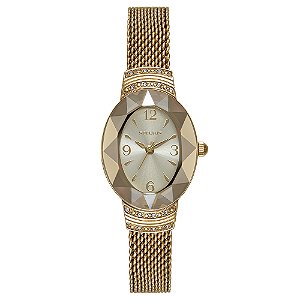 Relógio Seculus Feminino Dourado Oval Lady Luxo Aço