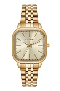 Relógio Seculus Feminino Clássico Quadrado Dourado Pulseira Jubilee 34mm 44284LPSVDS1 Original