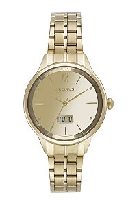 Relógio Seculus Feminino Dourado Ana Digi Fundo Espelhado 36mm 77332LPSVDS1