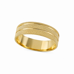 Aliança Reta Friso com Textura 6mm Ouro 18K