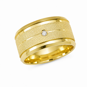 Aliança Reta com Friso Acetinada Moissanite Anatômica 10mm Ouro 18K