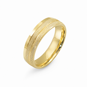 Aliança Reta Diamantada com Friso Borda Chanfrada Anatômica 5mm Ouro 18K –
