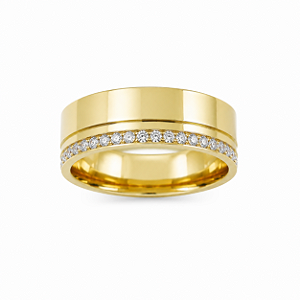 Aliança Reta com Friso e Filete de Moissanites Polida Anatômica 8mm Ouro 18K