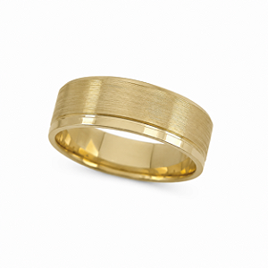 Aliança Reta com Friso Polida Escovada Anatômica 7mm Ouro 18K