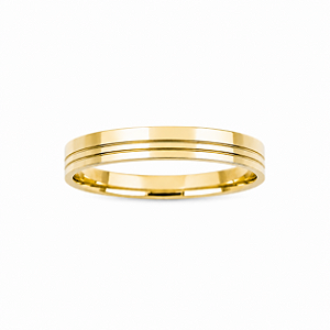 Aliança Reta com Friso Polida 4mm Ouro 18K