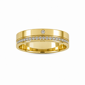 Aliança Reta com Friso Polida Semi Anatômica e Filete de Moissanites 5mm Ouro 18K