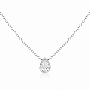 Colar Gota Cravejada 4x6mm Moissanite Prata 925 com Ródio