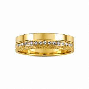 Aliança Reta com Friso Polida Diamantada com Filete de Moissanites 5mm Ouro 18k