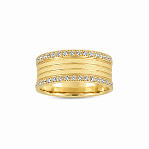 Aliança Reta com Friso Diamantada e Filetes de Moissanites 8mm Ouro 18K