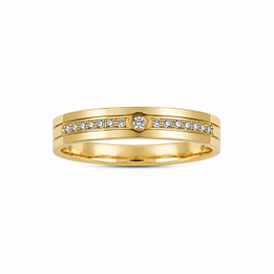 Aliança Reta com Friso Polida e Filete de Diamantes 6mm Ouro 18k