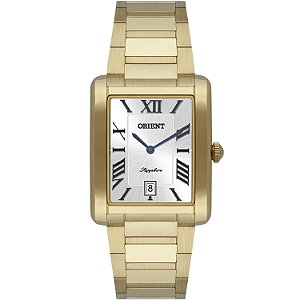 Relógio Orient Masculino Dourado Retangular Safira Estilo Tank GGSS1021B3KX