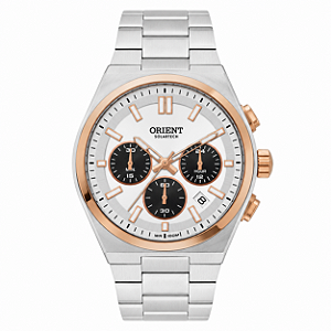 Relógio Orient Masculino Cronógrafo Aço Bracelete Integrado 43mm Detalhes em Rosé MTSSC051S1SX