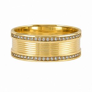 Aliança Reta com Frisos Filetes de Diamantes 8mm Ouro 18k.
