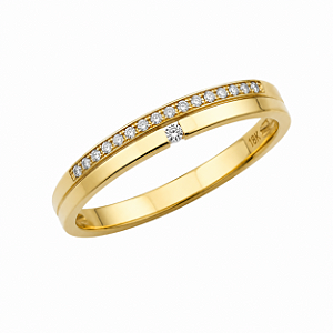 Aliança Reta com Frisos Filete de Diamantes 3mm Ouro 18k.