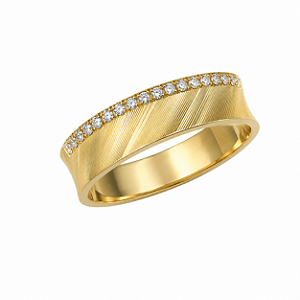 Aliança Reta Côncava Texturizada com Filete de Diamantes 5mm Ouro 18k.
