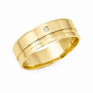 Aliança Reta com Friso Polida Solitário 5mm Ouro 18k.