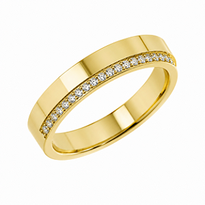 Aliança Reta com Friso Polida Filete de Diamantes 4mm Ouro 18k.