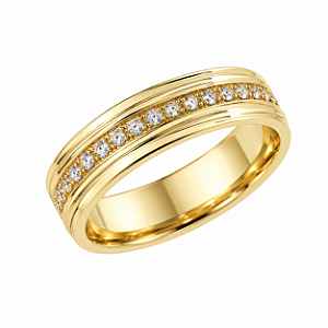 Aliança Reta com Friso Filete de Diamantes 4mm Ouro 18k.