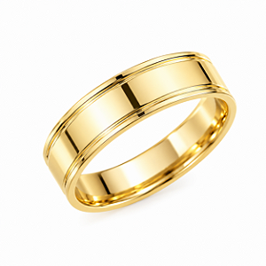 Aliança Reta com Friso Anatômica 6mm Ouro 18K