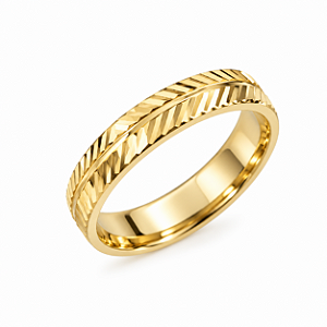 Aliança Reta Gravação Diamantada com Arabesco Semi Anatômica 3,5mm Ouro 18K