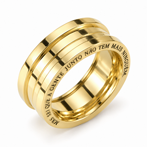 Aliança Reta Cavada com Friso Gravação Externa 8,0mm Ouro 18K