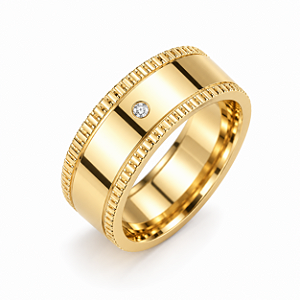 Aliança Reta com Borda Diamantada Solitário 6mm Ouro 18K