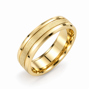 Aliança Reta com Friso Textura Borda Chanfrada 4mm Ouro 18K