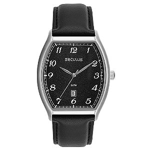Relogio Seculus Masculino Oval Aco Pulseira de Couro 38mm 23746G0SVNC1
