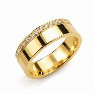 Aliança Reta com Friso Filete de Diamantes 6,0mm Ouro 18K