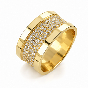 Aliança Reta com Friso Diamantes Cravados 10,0mm Ouro 18K