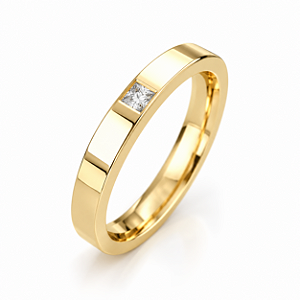 Aliança Reta Cavada Solitário Gravação Externa 3,0mm Ouro 18K