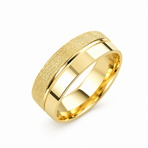 Aliança Reta com Friso Filete lateral Texturizado 6,5mm Ouro 18K