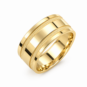 Aliança Reta Semi Anatômica com Friso Textura 8,0mm Ouro 18K