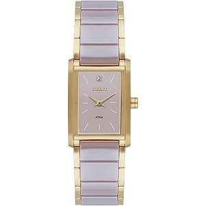 Relógio Orient Feminino Analógico Eternal Aço Dourado E Cerâmica Fundo Bege LTSK0014 I1KI