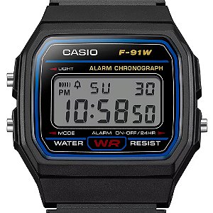 Relógio Casio F-91W-1DG-SC Retro Digital Preto Original