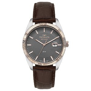Relógio Technos Masculino Riviera Couro 2317AI/0C Bisel Rosê