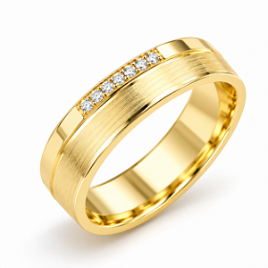 Aliança Reta com Friso Escovado Filete de Diamantes 4,0mm Ouro 18K