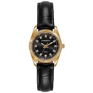 Relógio Mondaine Feminino Couro Dourado Preto 32960LPMVDH2