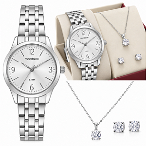 Relógio Mondaine 99914L0MKNE2K1 Feminino Prata Kit Semijoias