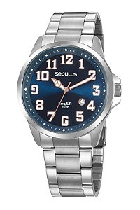 Relógio Seculus 20929G0SVNA2 Masculino Aço Mostrador Azul