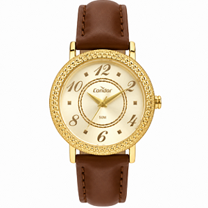 Relógio Condor Feminino Couro Marrom Dourado CO2035NHR/K5X