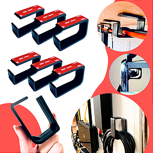 Kit Organizador De Fios Cabos Autoadesivo Fixação Extra Forte Esconde E Passa Mesa Setup Preto - Kits com 6, 10 e 20 unidades