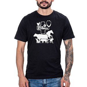 Camiseta Masculina Country Preta Medicina Veterinária manga curta