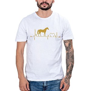 Camiseta Masculina Country coração cavalo Manga curta branca apaixonado