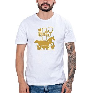 Camiseta Masculina Country Medicina Veterinária Manga curta branca